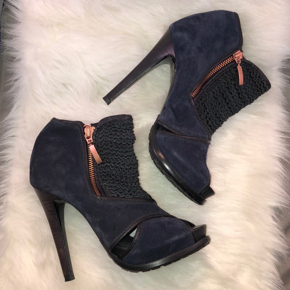 H Williams Cage Platform Suede Open-Toe Bootie